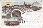 Berlinchen (Barlinek), u.a. Schulhaus, Farblitho, ca. 1895 