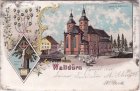 74731 Walldürn, Kirche mit Wallfahrern, Farblitho, ca. 1900