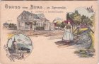 03096 Burg (Spreewald), Zur Eisenbahn, Farblitho, ca. 1895