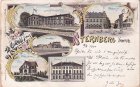19406 Sternberg in Mecklenburg, u.a. Bahnhof, Farblitho, ca. 1900